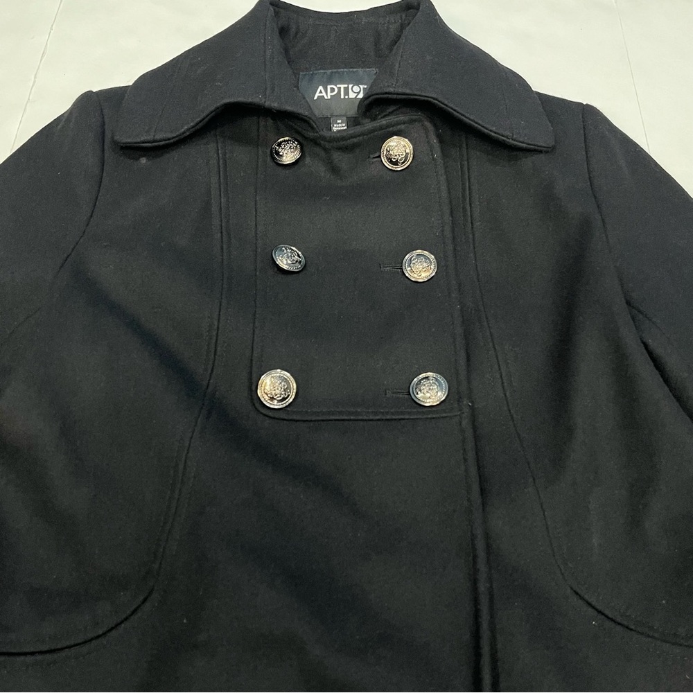 Apt 9 Recycled Wool Blend Black Pea Coat Button Snap Closure Women Size Medium - Picture 11 of 16